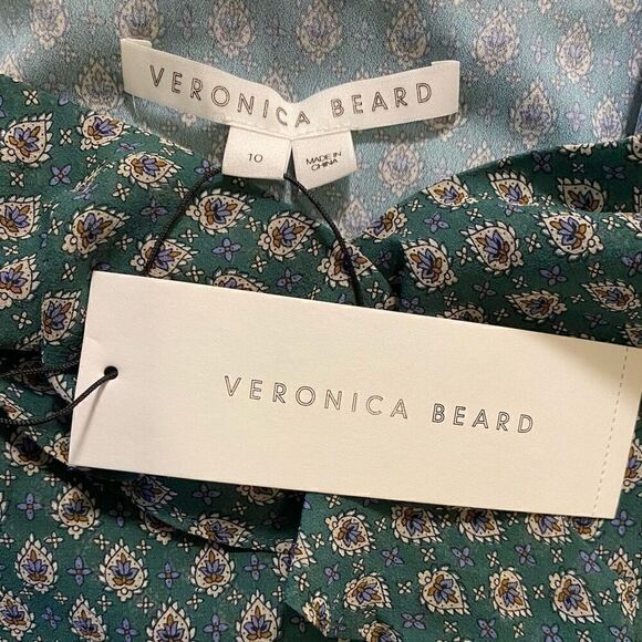 Veronica Beard Randa 100% Silk Green Paisley Ruffle Trim Top NWT Size 10 - Picture 5 of 8